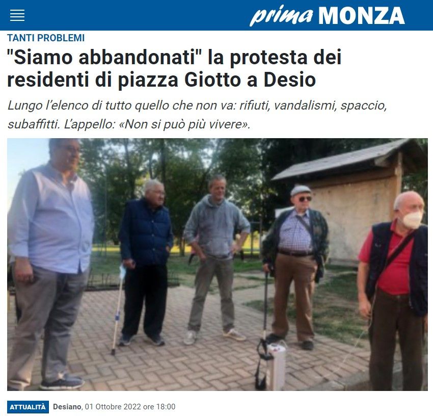 "Siamo abbandonati" la protesta dei residenti di piazza Giotto a Desio