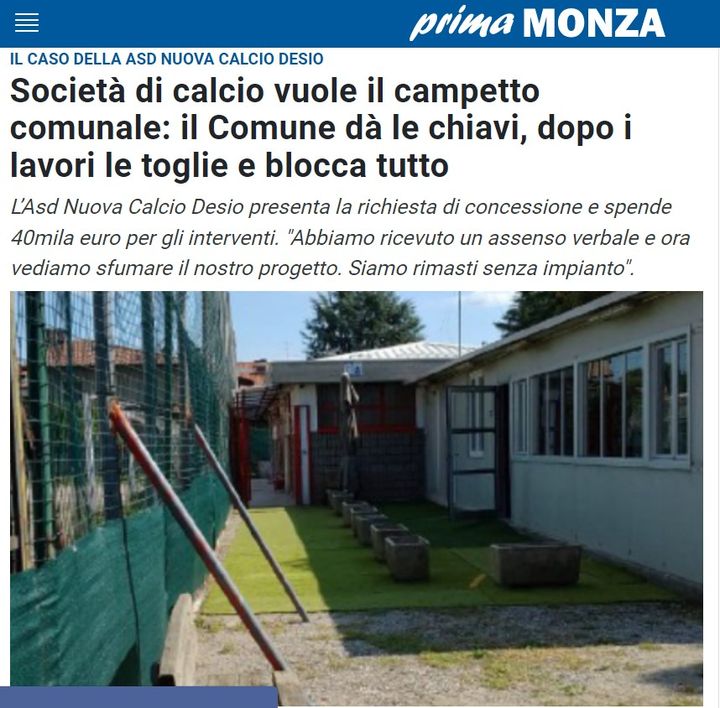 Società di calcio vuole il campetto comunale: il Comune dà le chiavi, dopo i lavori le toglie e blocca tutto