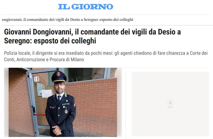 Il comandante dei vigili da Desio a Seregno: esposto dei colleghi