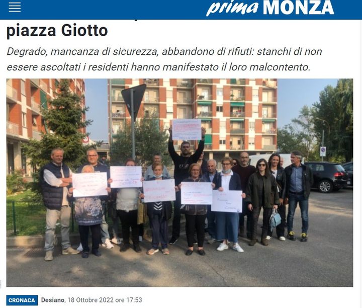 Piazza Giotto - Degrado, mancanza di sicurezza, abbandono di rifiuti: stanchi di non essere ascoltati i residenti hanno manifestato il loro malcontento