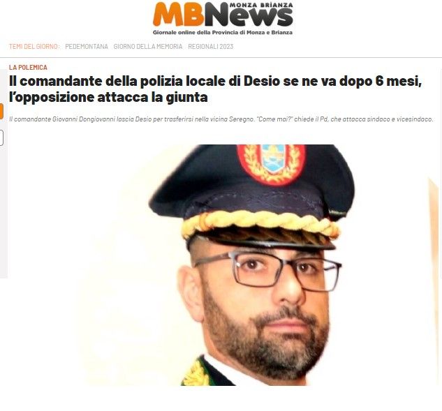 Il comandante della polizia locale se ne va dopo 6 mesi, l'opposizione attacca la giunta