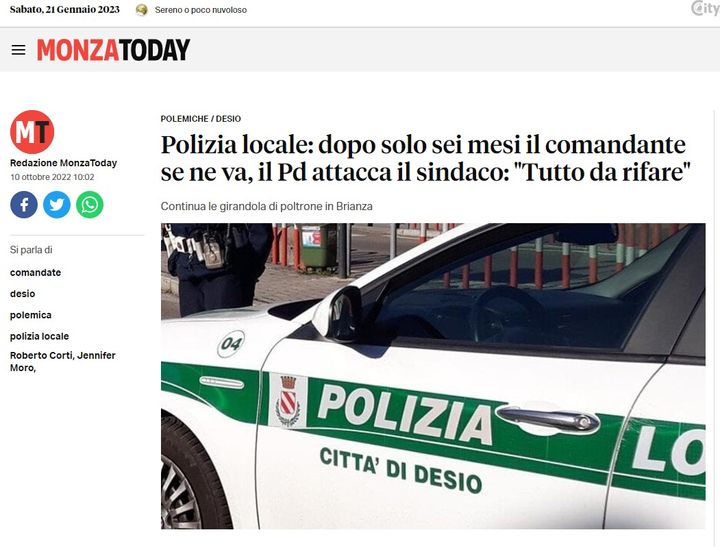 Polizia Locale: dopo solo sei mesi il comandante se ne va, Pd attacca il sindaco: "Tutto da rifare"