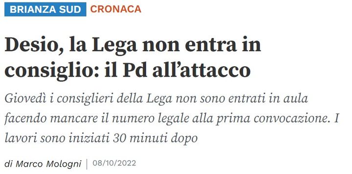 Desio, la Lega non entra in consiglio: il Pd all’attacco