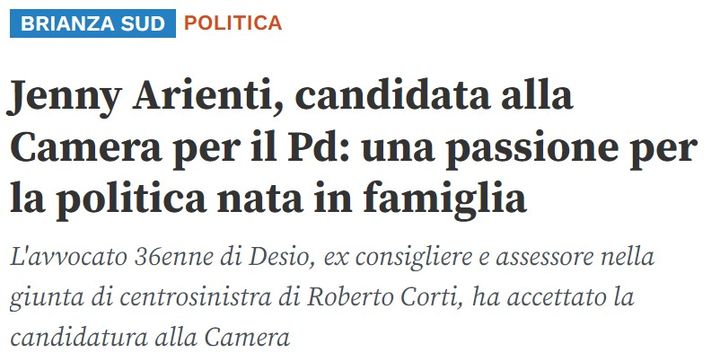 Jenny Arienti, candidata alla Camera per il Pd: una passione per la politica nata in famiglia