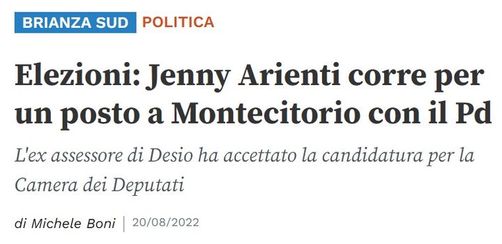 Elezioni: Jenny Arienti corre per un posto a Montecitorio con il Pd