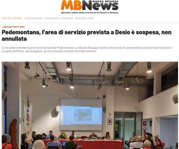 Pedemontana, l’area di servizio prevista a Desio è sospesa, non annullata