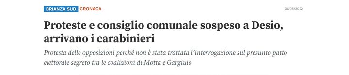 Proteste e consiglio comunale sospeso a Desio, arrivano i carabinieri