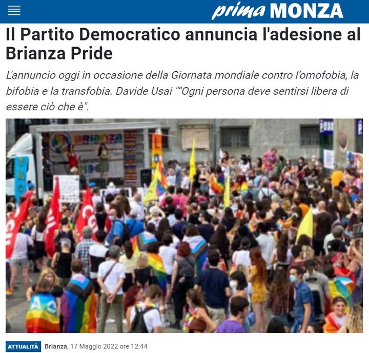 Il Partito Democratico annuncia l'adesione al Brianza Pride