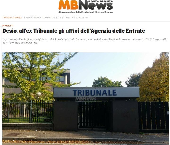 Desio, all’ex Tribunale gli uffici dell’Agenzia delle Entrate