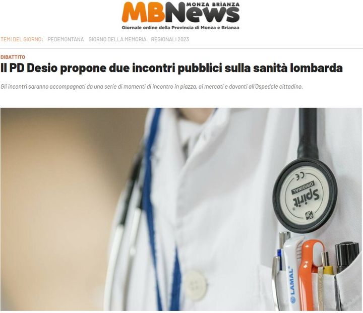 Il PD Desio propone due incontri pubblici sulla sanità lombarda