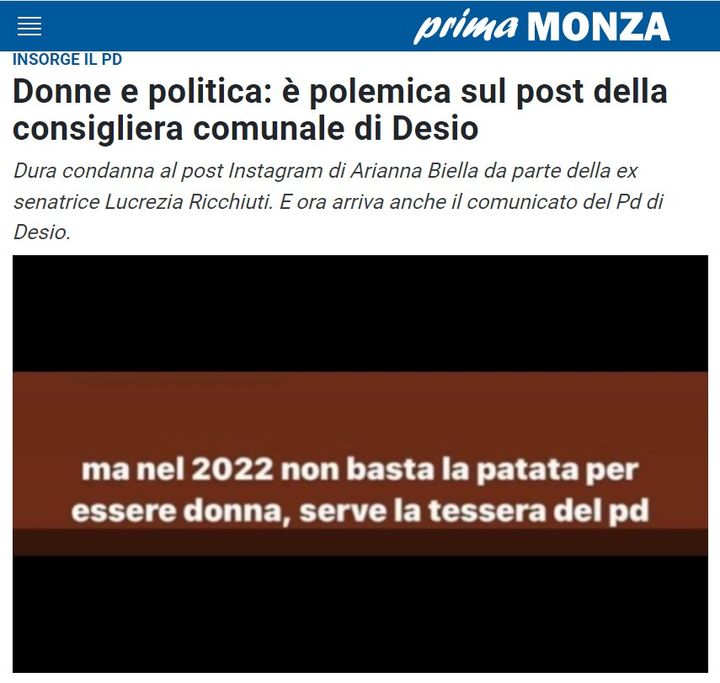 Donne e politica: è polemica sul post della consigliera comunale di Desio