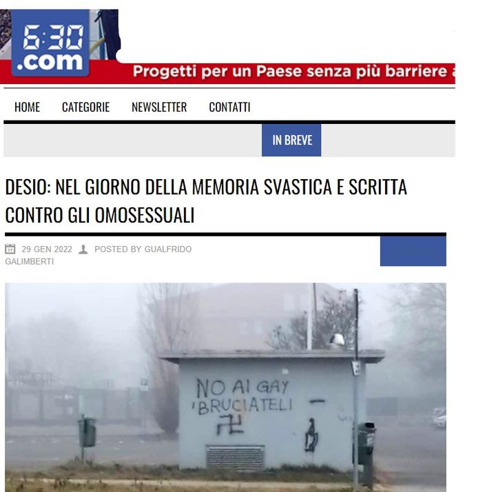 Desio: nel Giorno della Memoria svastica e scritta contro gli omosessuali