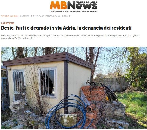 Desio, furti e degrado in via Adria, la denuncia dei residenti